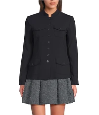 DKNY by Donna Karan Crew Neck Long Sleeve Patch Pocket Jacket