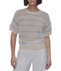 DKNY by Donna Karan Crochet Stripe Crew Neck Short Sleeve Top
