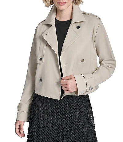 DKNY by Donna Karan Cropped Single Breasted Notch Lapel Long Sleeve Trench Jacket