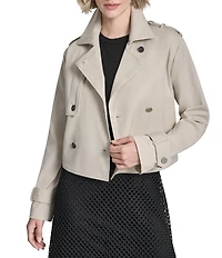 DKNY by Donna Karan Cropped Single Breasted Notch Lapel Long Sleeve Trench Jacket