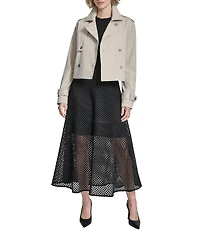 DKNY by Donna Karan Cropped Single Breasted Notch Lapel Long Sleeve Trench Jacket