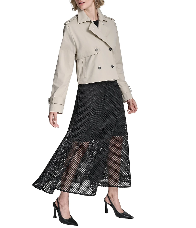 DKNY by Donna Karan Cropped Single Breasted Notch Lapel Long Sleeve Trench Jacket