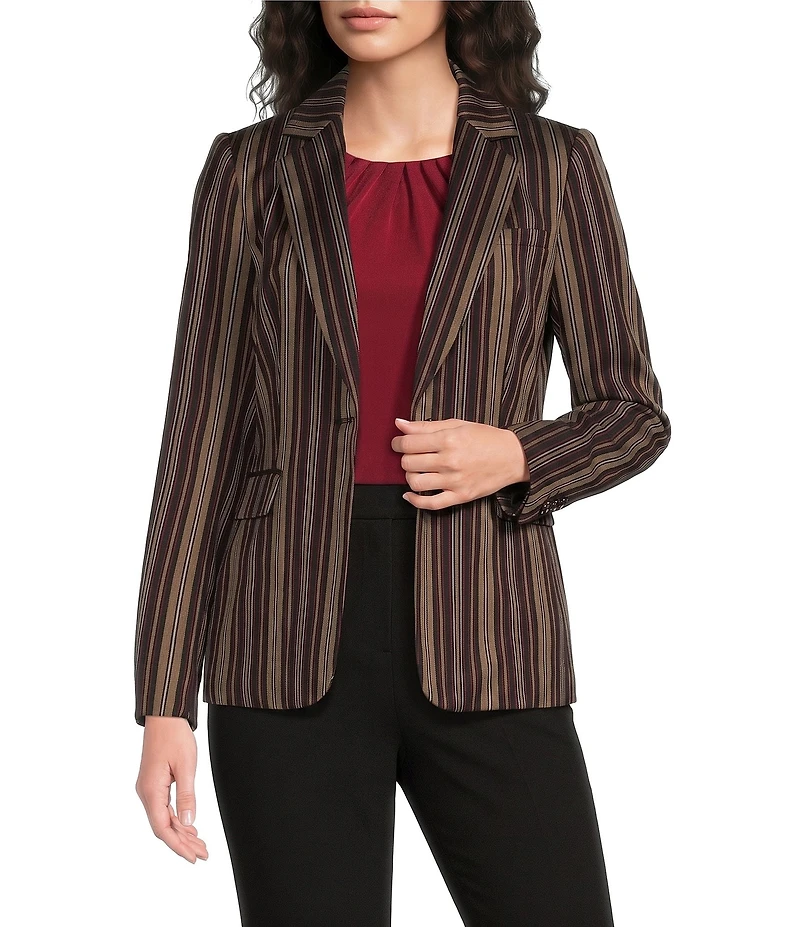 DKNY by Donna Karan Delegant Striped Notch Collar One Button Blazer