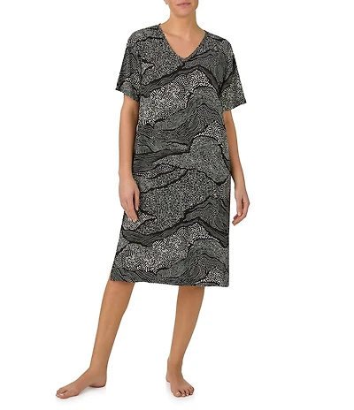DKNY by Donna Karan Dot Print Short Sleeve V-Neck Micro Jersey Knit Sleepshirt