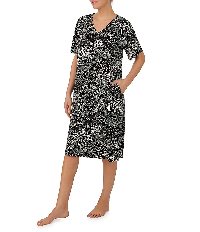 DKNY by Donna Karan Dot Print Short Sleeve V-Neck Micro Jersey Knit Sleepshirt