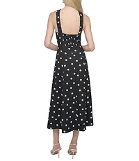 DKNY by Donna Karan Dotted Print Halter Neck Sleeveless A-Line Midi Dress