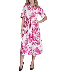 DKNY by Donna Karan Elbow Sleeve Button Front Belted Shirt Midi Dress