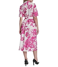 DKNY by Donna Karan Elbow Sleeve Button Front Belted Shirt Midi Dress