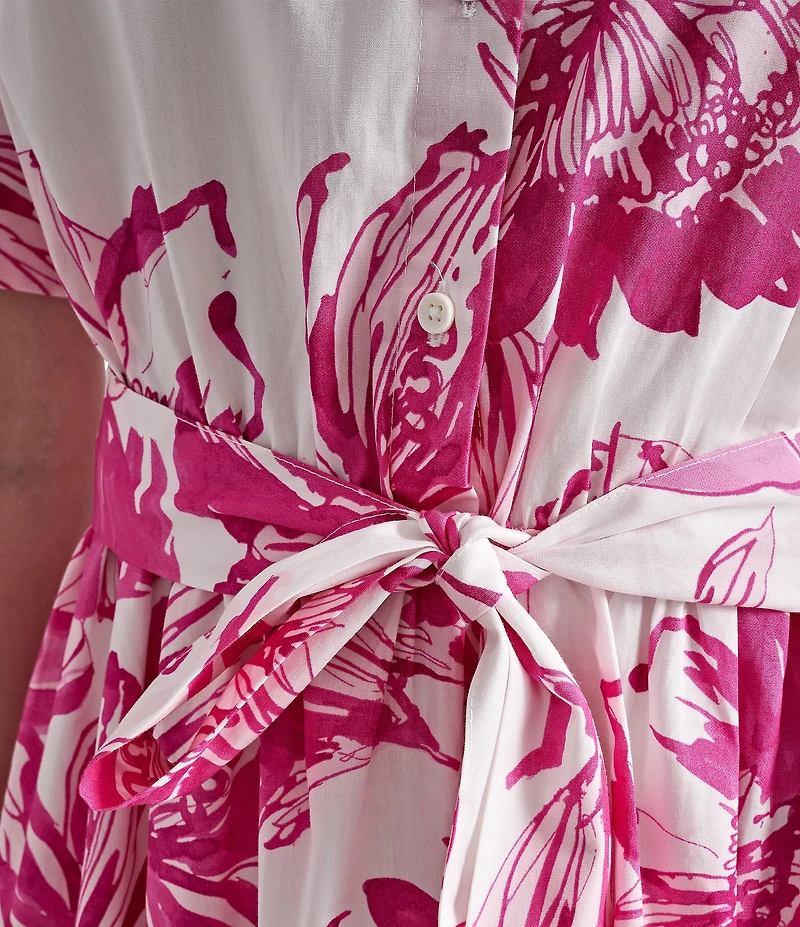 DKNY by Donna Karan Elbow Sleeve Button Front Belted Shirt Midi Dress