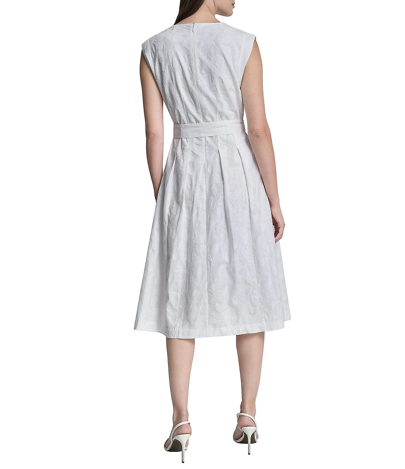 DKNY By Donna Karan Embroidered V-Neck Cotton Fit And Flare Midi Dress