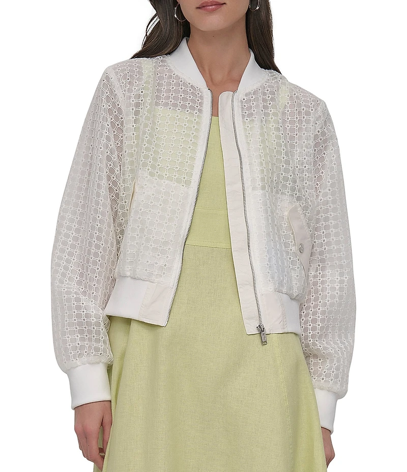 DKNY by Donna Karan Eyelet Organza Bomber Jacket
