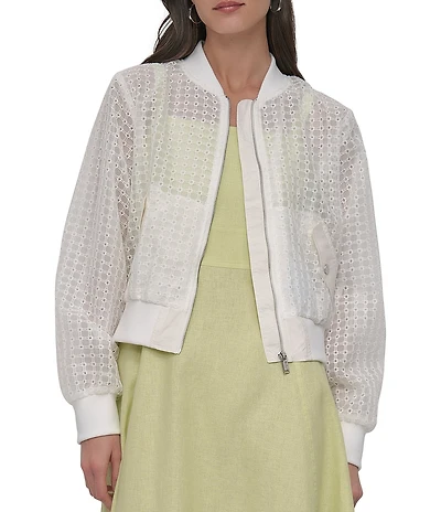 DKNY by Donna Karan Eyelet Organza Bomber Jacket