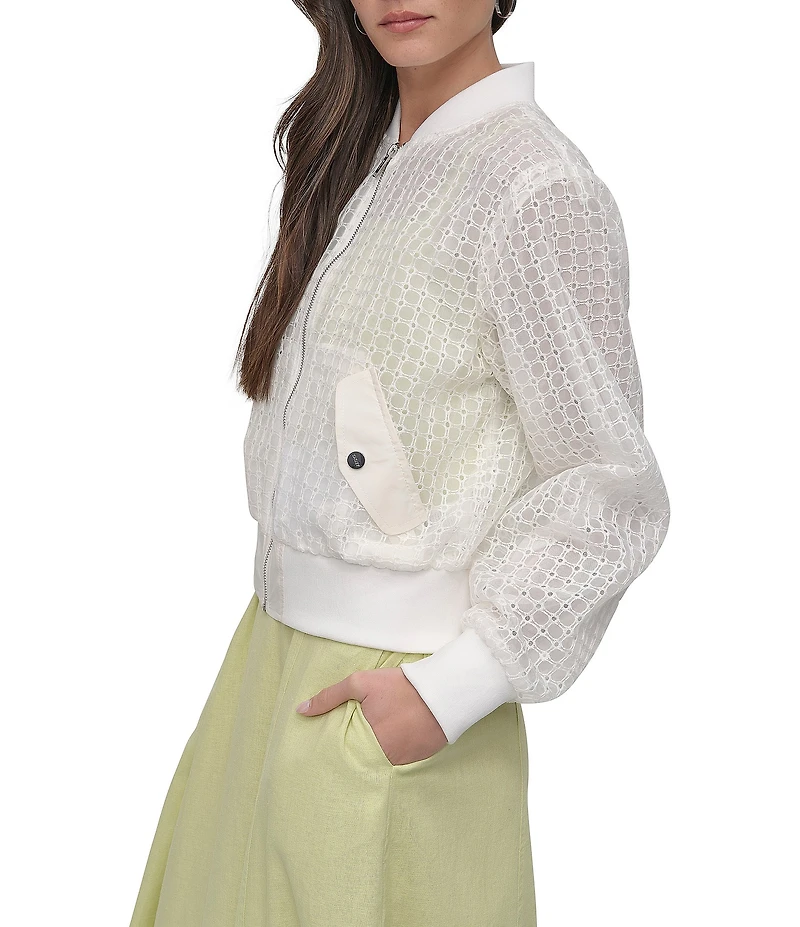 DKNY by Donna Karan Eyelet Organza Bomber Jacket