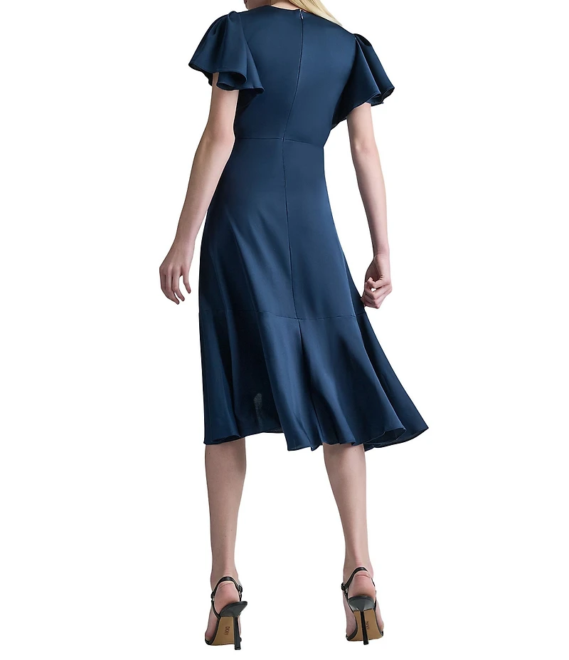DKNY By Donna Karan Faux Wrap Flutter Sleeve Flounce Hem Midi Dress