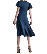 DKNY By Donna Karan Faux Wrap Flutter Sleeve Flounce Hem Midi Dress