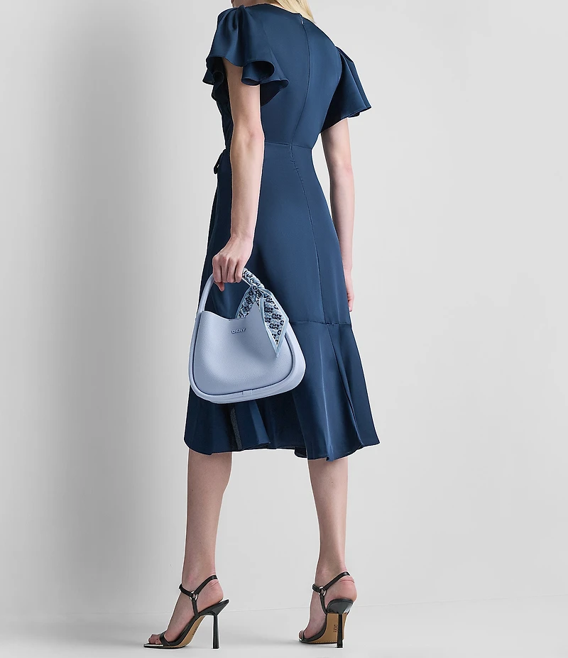 DKNY By Donna Karan Faux Wrap Flutter Sleeve Flounce Hem Midi Dress