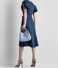 DKNY By Donna Karan Faux Wrap Flutter Sleeve Flounce Hem Midi Dress