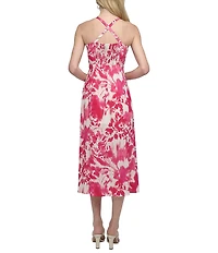 DKNY by Donna Karan Floral Print Bow Front Midi Dress