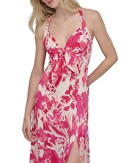 DKNY by Donna Karan Floral Print Bow Front Midi Dress