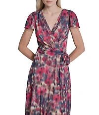 DKNY By Donna Karan Floral Print Flutter Sleeve Chiffon Midi Dress