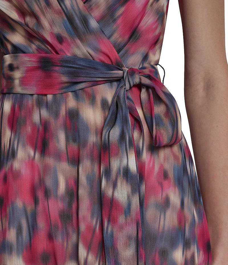 DKNY By Donna Karan Floral Print Flutter Sleeve Chiffon Midi Dress