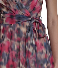 DKNY By Donna Karan Floral Print Flutter Sleeve Chiffon Midi Dress