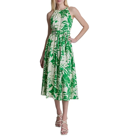 DKNY By Donna Karan Floral Print Halter Neck Sleeveless Midi Dress