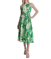 DKNY By Donna Karan Floral Print Halter Neck Sleeveless Midi Dress