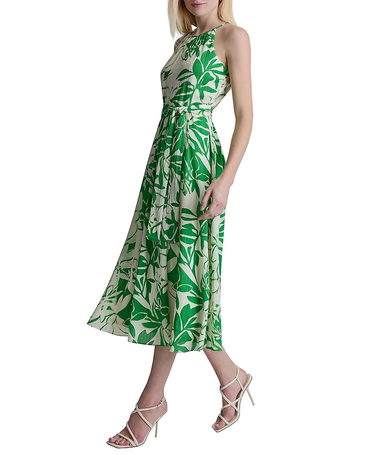 DKNY By Donna Karan Floral Print Halter Neck Sleeveless Midi Dress