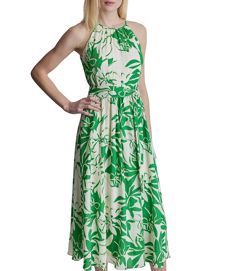 DKNY By Donna Karan Floral Print Halter Neck Sleeveless Midi Dress
