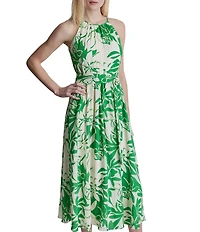 DKNY By Donna Karan Floral Print Halter Neck Sleeveless Midi Dress