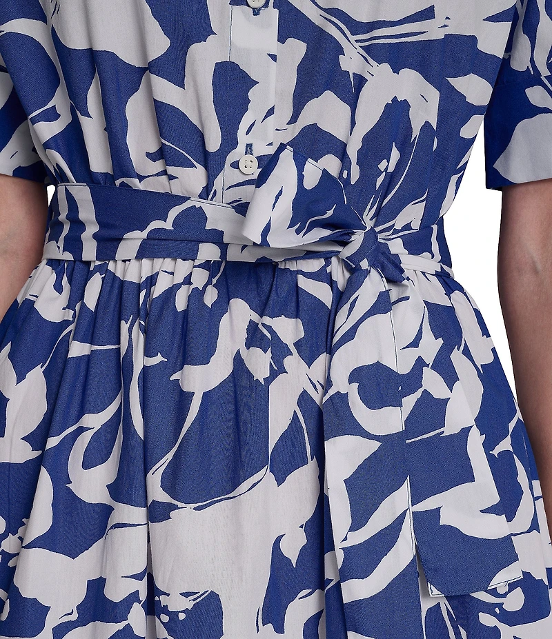 DKNY By Donna Karan Floral Print Short Sleeve Button Down Shirt Dress