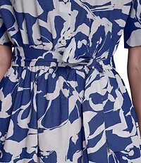 DKNY By Donna Karan Floral Print Short Sleeve Button Down Shirt Dress