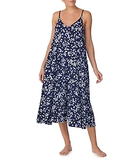 DKNY By Donna Karan Floral Print Sleeveless V-Neck Woven Lounge Maxi Chemise