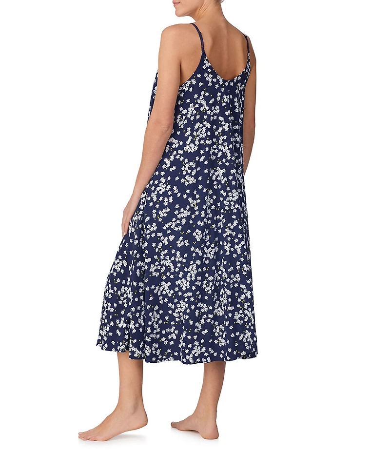 DKNY By Donna Karan Floral Print Sleeveless V-Neck Woven Lounge Maxi Chemise