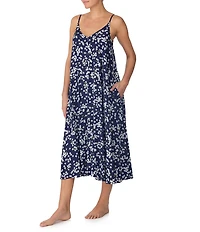 DKNY By Donna Karan Floral Print Sleeveless V-Neck Woven Lounge Maxi Chemise