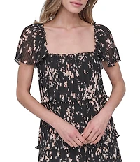 DKNY by Donna Karan Floral Print Tiered Shift Dress