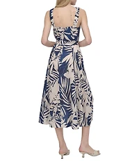 DKNY by Donna Karan Floral Print V-Neck A-Line Midi Dress