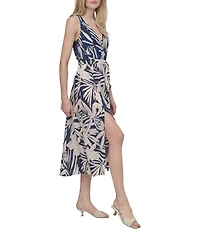 DKNY by Donna Karan Floral Print V-Neck A-Line Midi Dress