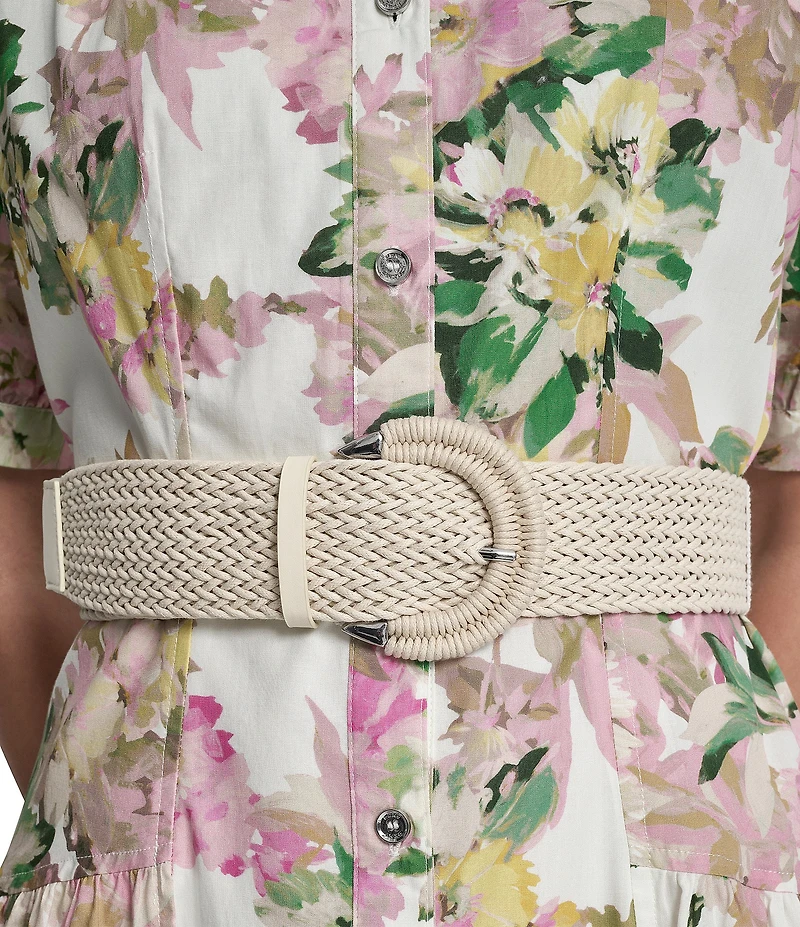 DKNY by Donna Karan Floral Short Puff Sleeve Belted Midi Shirt Dress