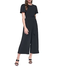 DKNY By Donna Karan Flutter Sleeve Crew Neck Wide Cropped Leg Jumpsuit