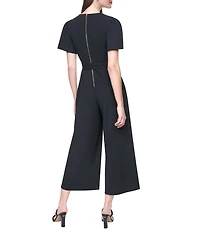 DKNY By Donna Karan Flutter Sleeve Crew Neck Wide Cropped Leg Jumpsuit