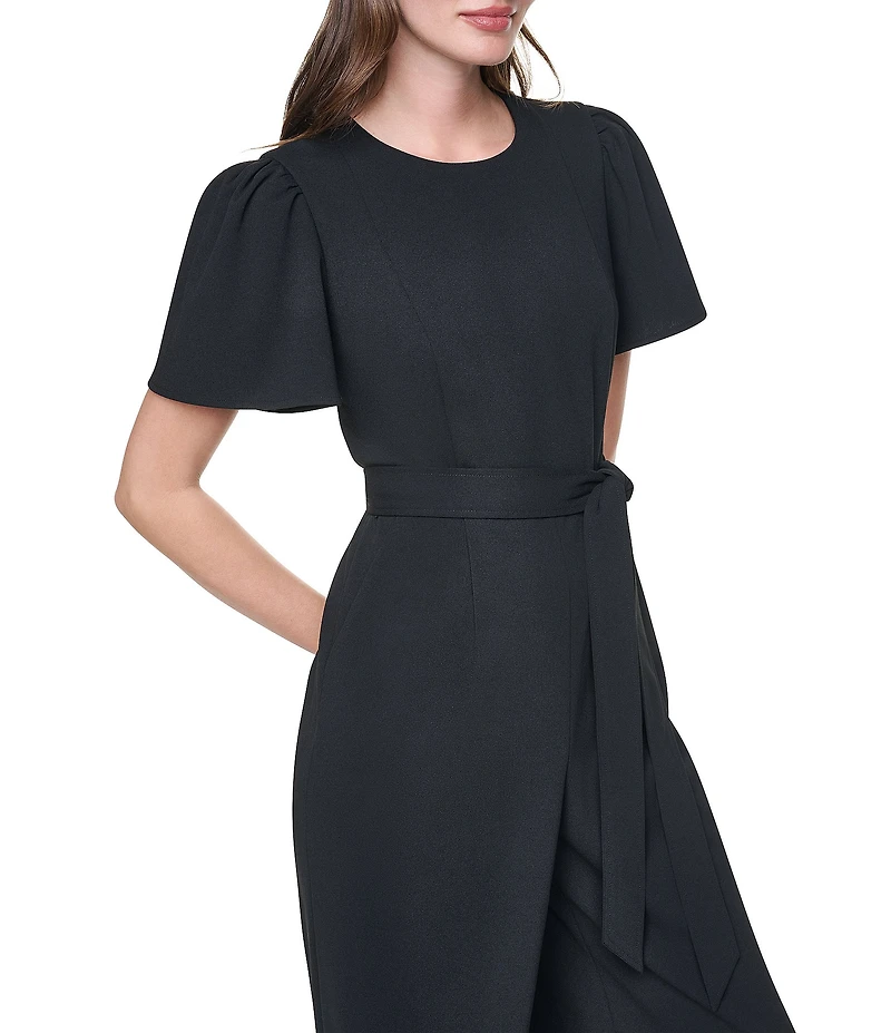 DKNY By Donna Karan Flutter Sleeve Crew Neck Wide Cropped Leg Jumpsuit