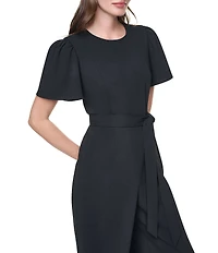DKNY By Donna Karan Flutter Sleeve Crew Neck Wide Cropped Leg Jumpsuit