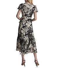 DKNY By Donna Karan Flutter Sleeve Surplice Neck Faux Wrap Hi-Low Hem Midi Dress