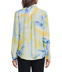 DKNY by Donna Karan Georgette Point Collar 3/4 Roll-Tab Sleeve Button Front Shirt