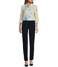 DKNY by Donna Karan Georgette Point Collar 3/4 Roll-Tab Sleeve Button Front Shirt