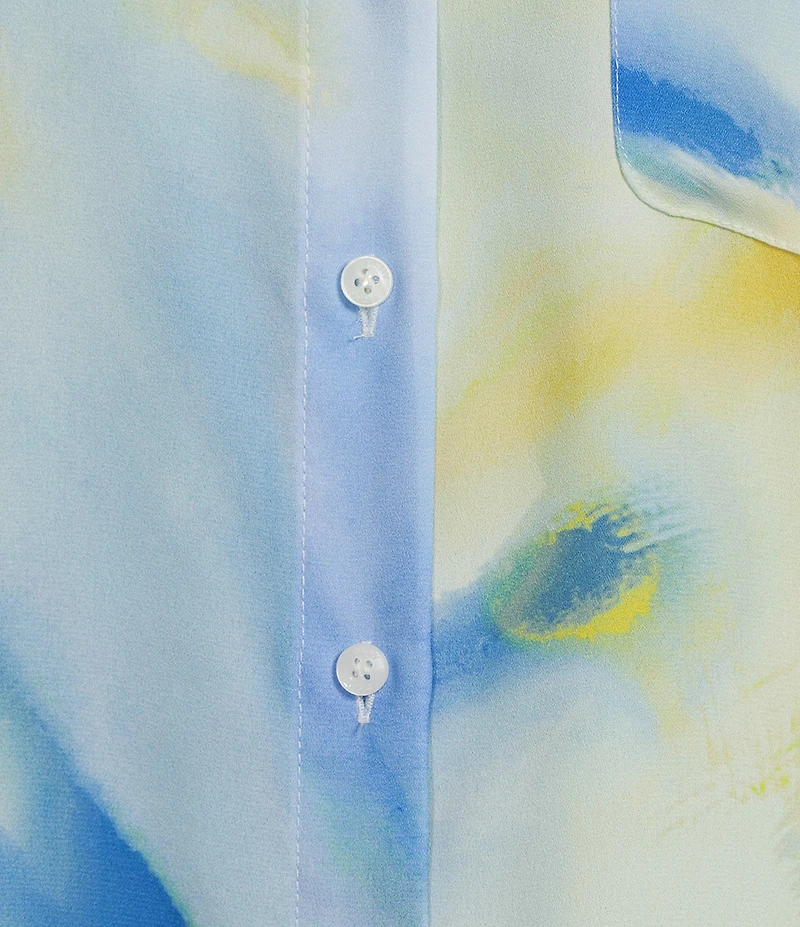 DKNY by Donna Karan Georgette Point Collar 3/4 Roll-Tab Sleeve Button Front Shirt