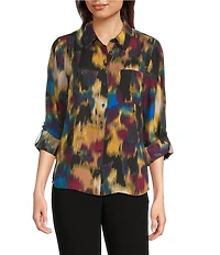 DKNY by Donna Karan Georgette Roll Tab Sleeve Button Front Shirt