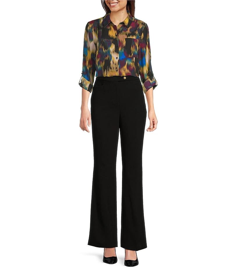 DKNY by Donna Karan Georgette Roll Tab Sleeve Button Front Shirt